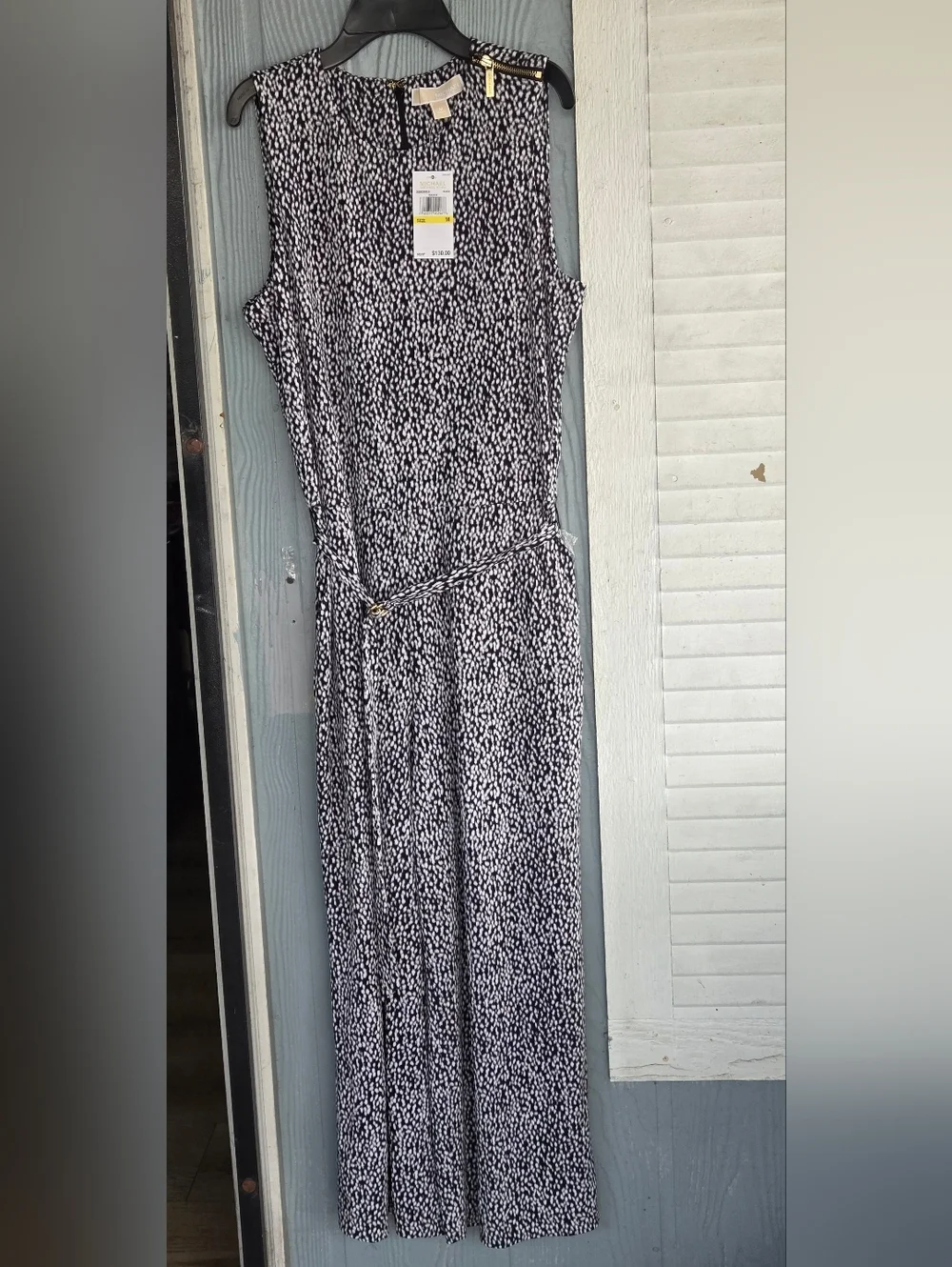 Michael Kors Black & White Sleeveless Wide-Leg Belted Jumpsuit